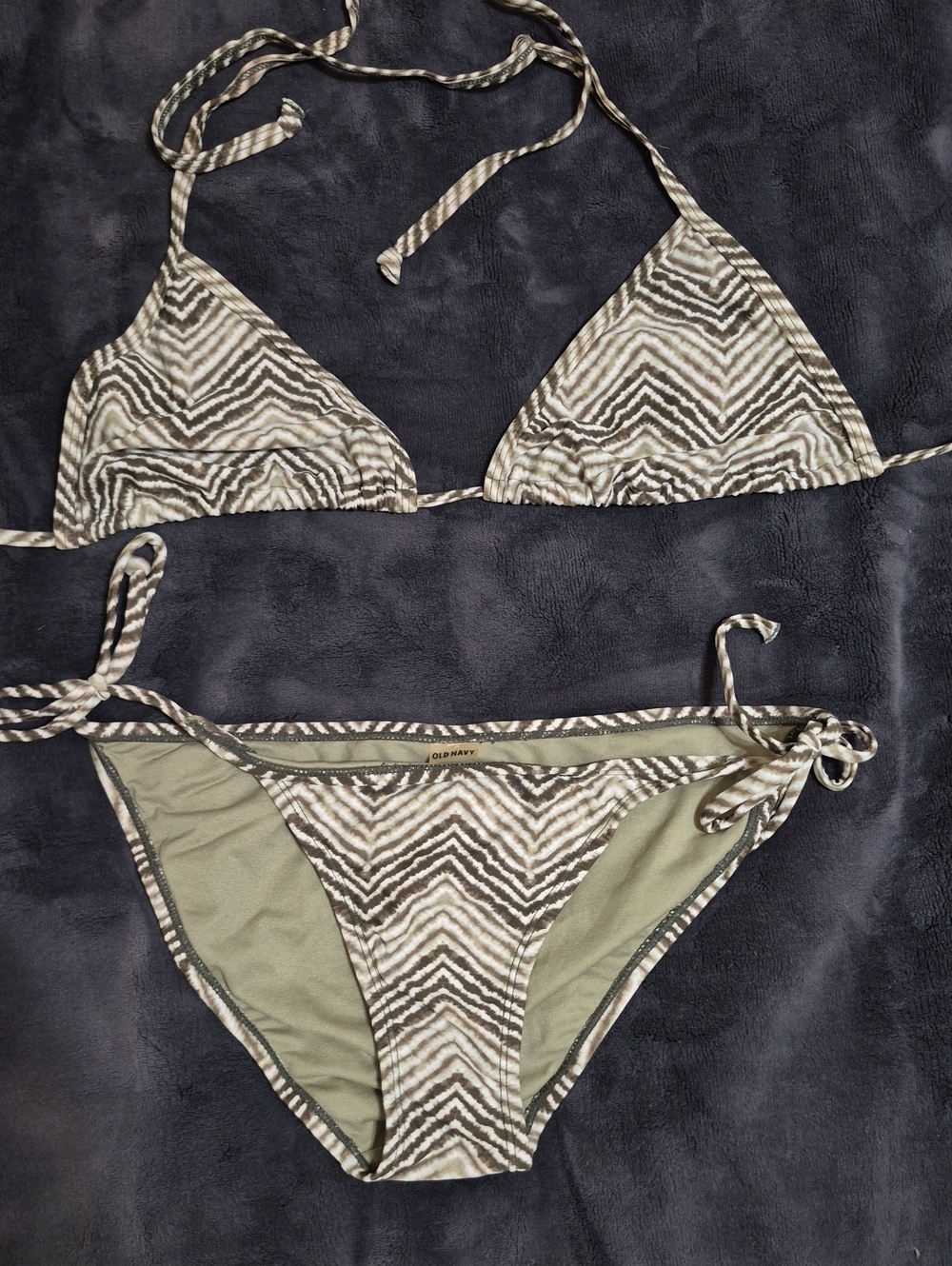 Old Navy Zebra Print Triangle Bikini Set - Olive & Taupe